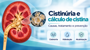 Cistinúria com cálculo de cistina no rim, destacando hidratação e alcalinização urinária