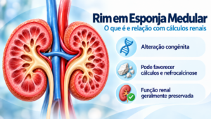Rim em esponja medular com cálculos renais e nefrocalcinose, com função renal geralmente preservada