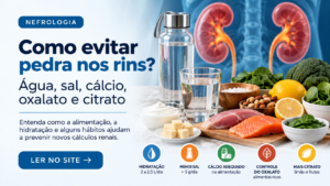 Prevenção de cálculo renal com água, sal, cálcio, oxalato e citrato