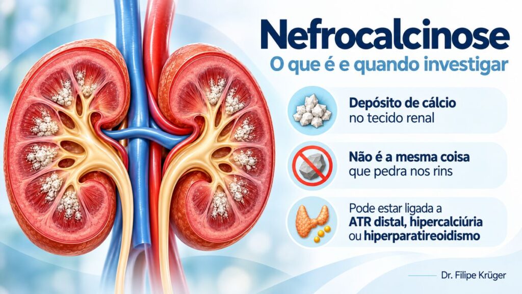 Nefrocalcinose com depósitos de cálcio no tecido renal e relação com ATR distal e hipercalciúria